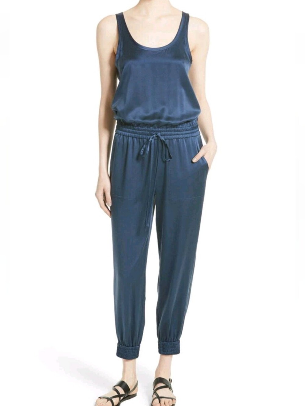 THEORY silk jumpsuit in black - size small